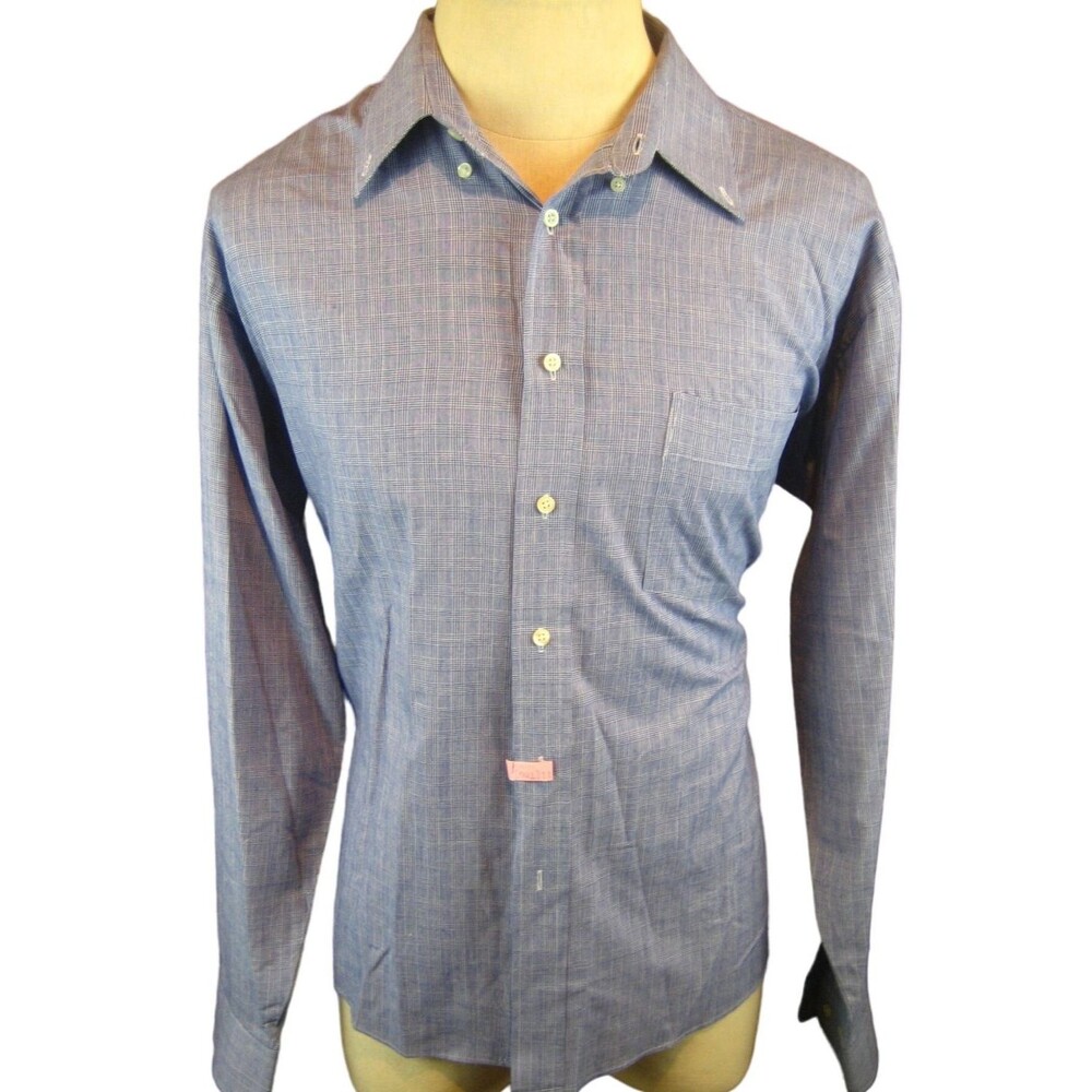 Mens Oleg Cassini Blue Check Cotton Blend LS Casual Shirt sz L